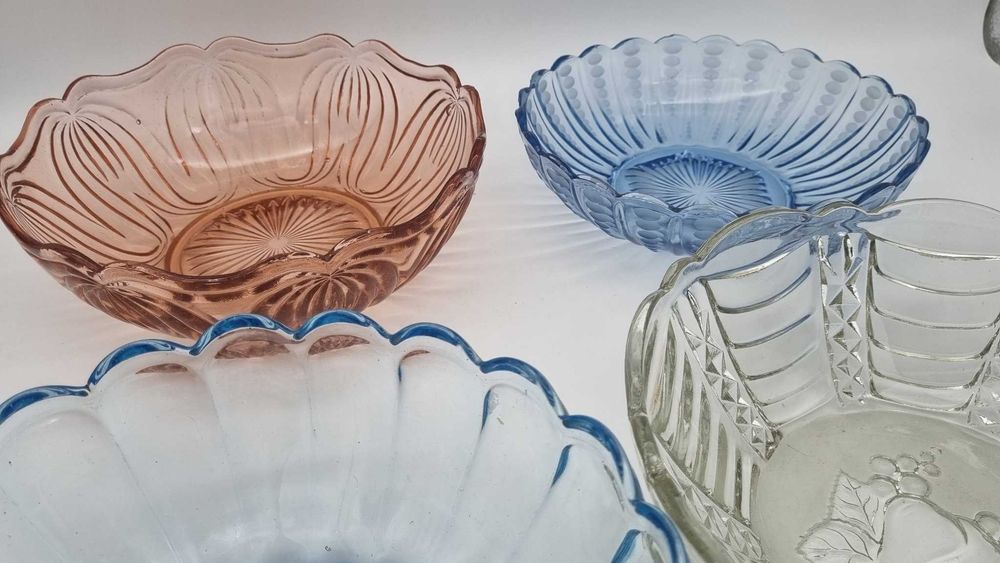 4x misa szkło prasowane Ząbkowice Hortensja Design PRL Art Deco