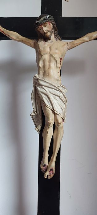Stary duży  krzyż krucyfiks stojący 19 wiek