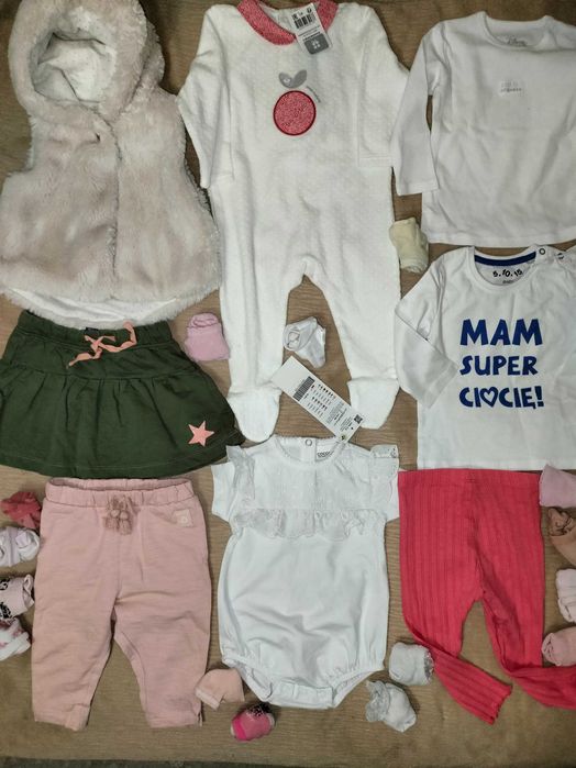 Paczka 19 szt. kurteczki, kombinezon r. 68/ 74