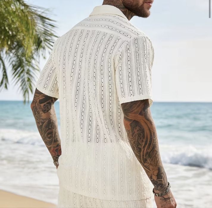 л р ажурна Сорочка літня на короткий рукав світла  Молочний чоловіча