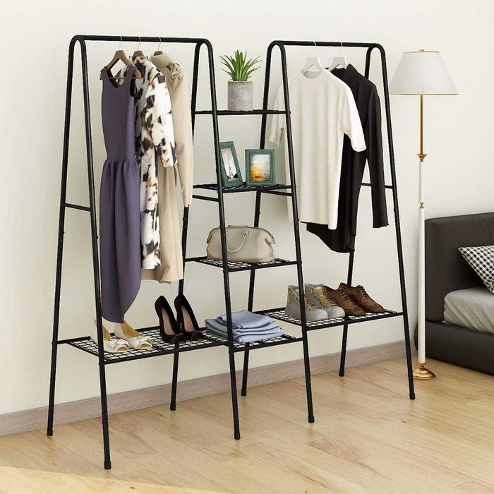 Cabide roupa e sapateira metal [BRANCO ou PRETO] 153x152x45,5cm - NOVO