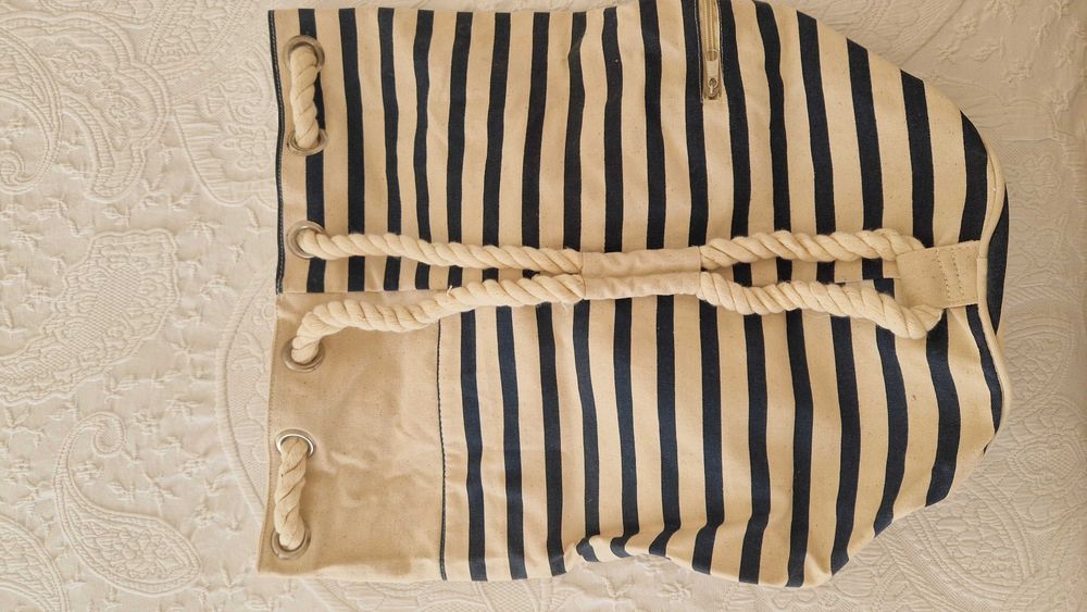 Saco La Redoute às riscas beje e azul escuro