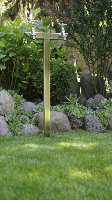 Hydrant Ogrodowy 70cm dwa krany INOX „Kwadrat skośny” dolny + kotwa