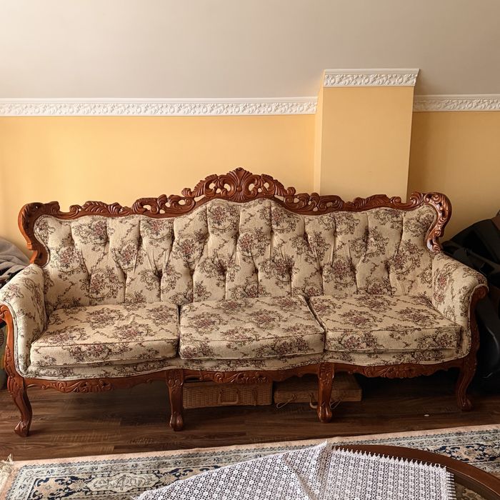 Розкішний комплект у стилі Бароко: Диван та Крісло (Натуральне дерево)