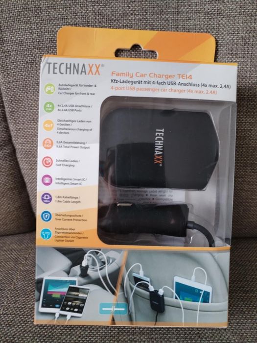 Technaxx rodzinna ładowarka samochodowa 4 x USB  nowa okazja prezent