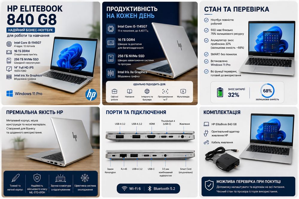 HP EliteBook 840 G8 i5-1145G7 16GB 256GB SSD 14” FHD Win11 Pro