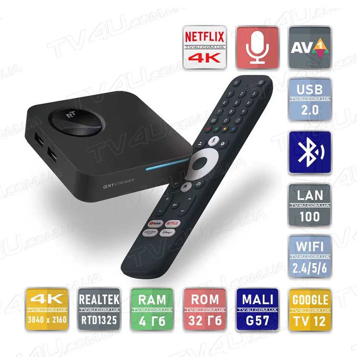 Смарт ТВ приставка RockTek GX1 NETFLIX 4/32 Гб Google TV 12 Smart Box