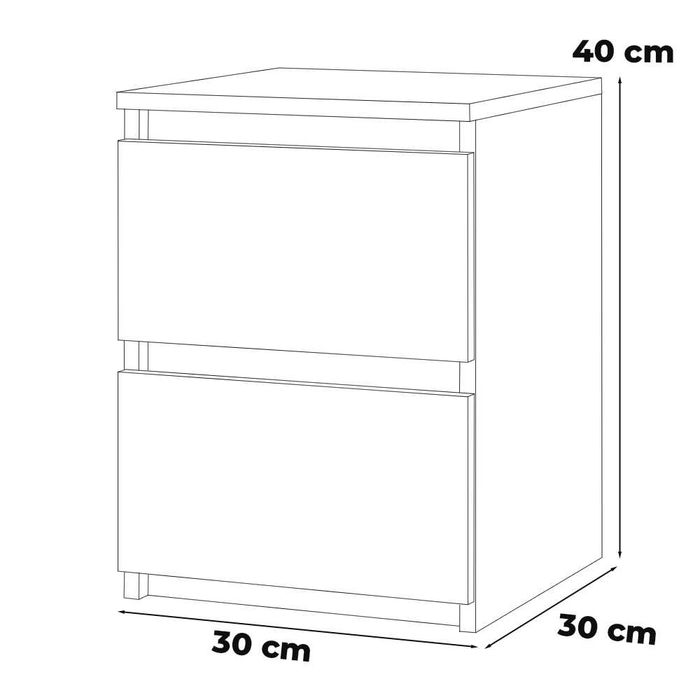 Szafka Nocna Hugo 30cm Nowoczesny Stolik Nocny Do Sypialni 2 Szuflady