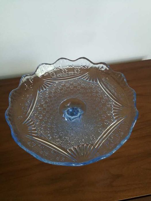 Duża Patera Tortownica Girlandy Ząbkowice Szkło kolorowe Design PRL