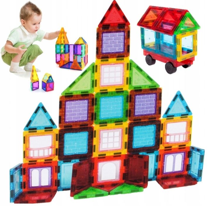 Klocki MAGNETYCZNE Edukacyjne 70el Klocki Konstrukcyjne