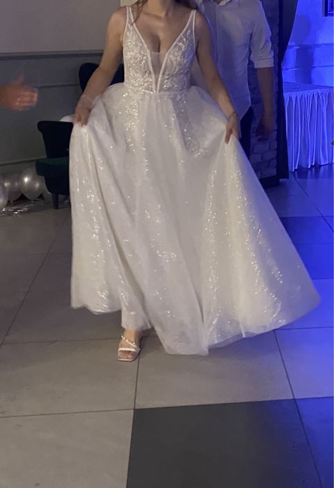 Suknia slubna z brokatem glamour 36/38