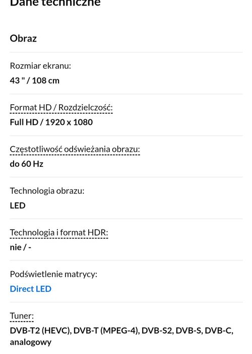 Sprzedam Telewizor Philips 43PFS5507/12 43" LED Full HD 60Hz