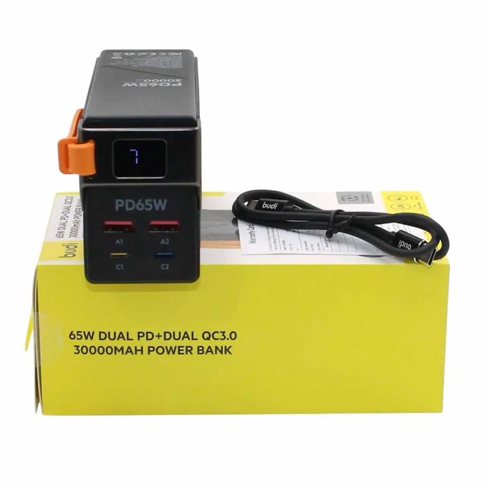 Потужний повербанк для ноутбука Budi 30000 mAh 65W PD Швидка зарядка