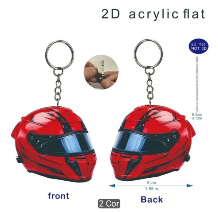 Porta chaves em acrílico Capacete Red Racing em 2 D