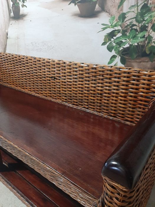 Ławka naturalny rattan + drewno