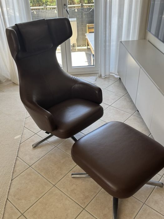 Vitra  Lounge Grand Repos + ottoman premium in chrome fotel skórzany