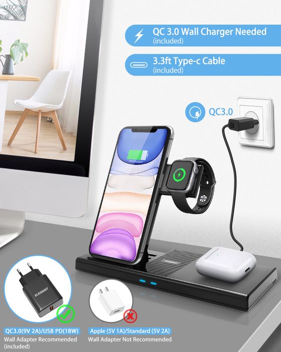 Carregador sem fio 3 em 1