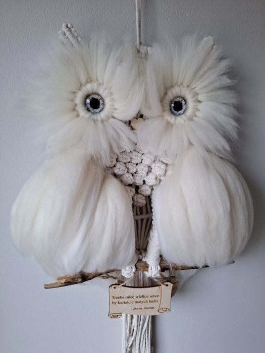 Makrama sowa puchacz rękodzieło na ścianę ozdoba ze sznurka I wełny
