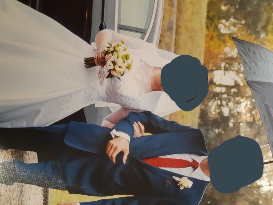 Suknia ślubna, klasyczna elegancja, koronka, litera A, stan idealny