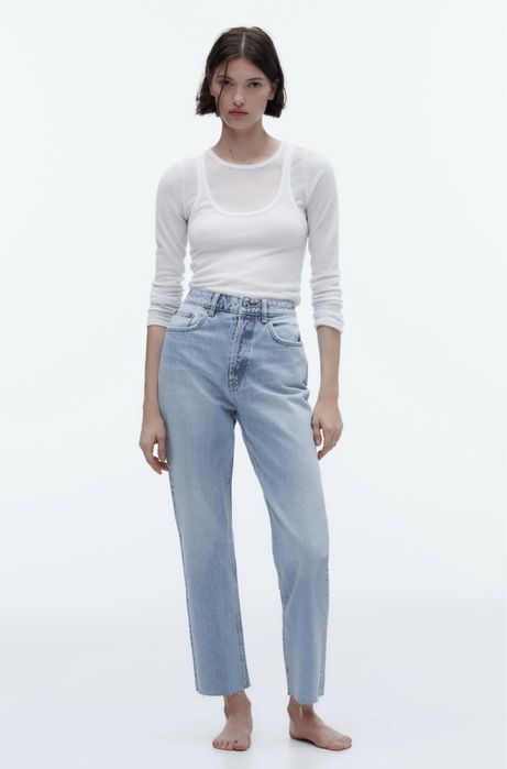 Джинси zara вкорочені з необробленим низом