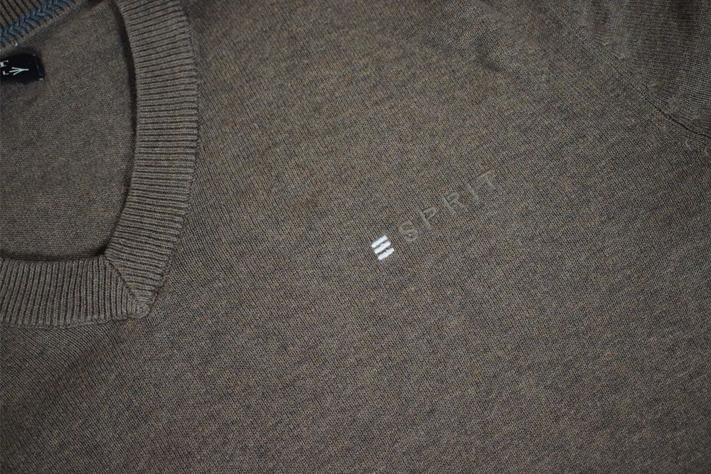 Sweter Esprit r. S brązowy dekolt v bawełniany męski