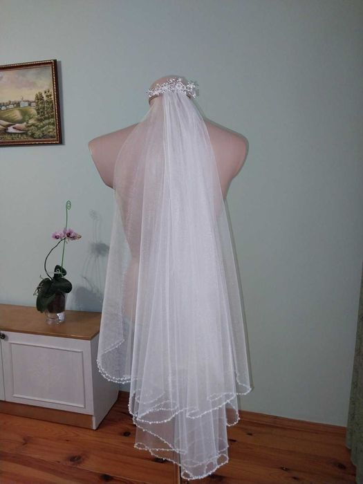 фата з бісером по краю  біла