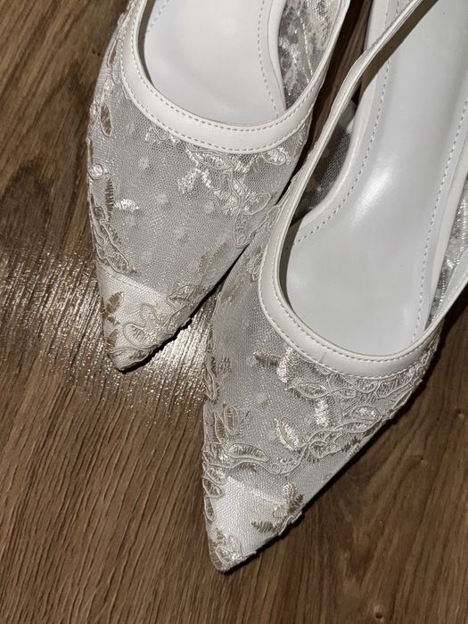 Балетки слінгбеки туфлі мереживні білі
