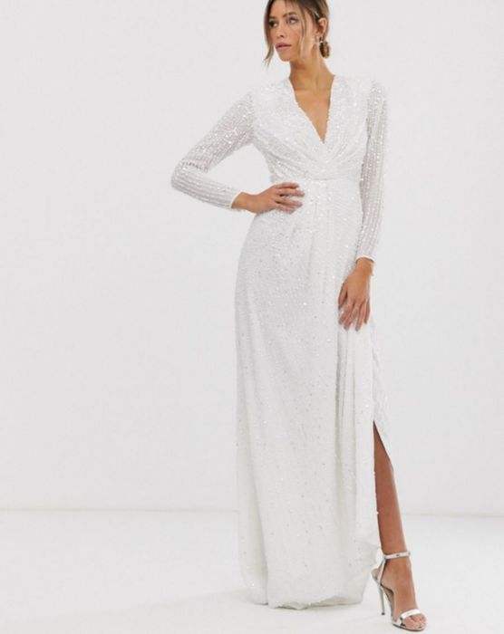 ASOS Cekinowa kopertowa suknia ślubna maxi 34 z trenem