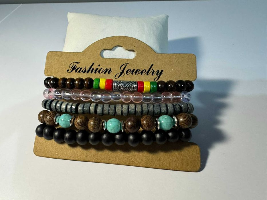 pięć drewnianych bransoletek Boho zestaw (m37)