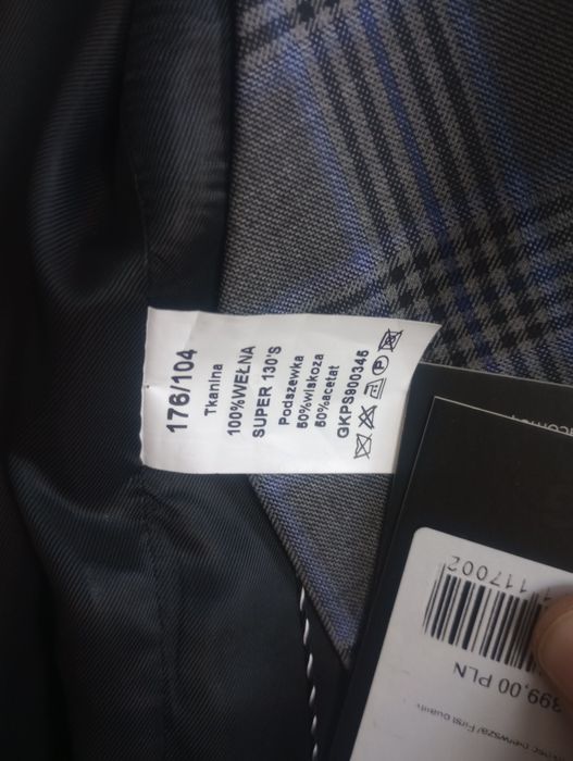 Nowa kamizelka garniturowa wełniana Giacomo Conti 176/104 szara kratka
