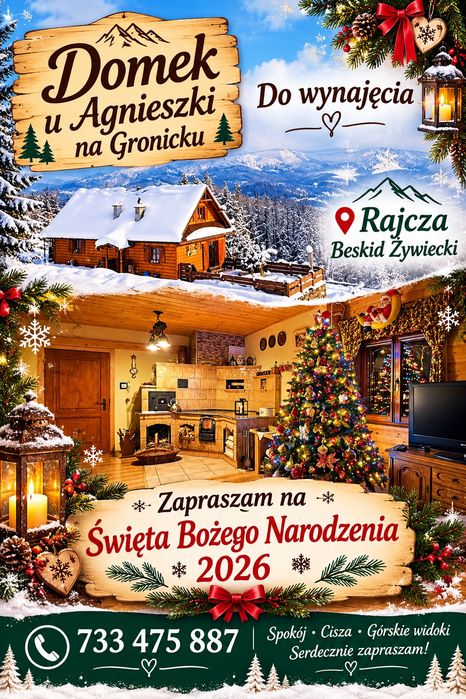Domek w górach z tarasem widokowym.  Beskid Żywiecki.  Rajcza