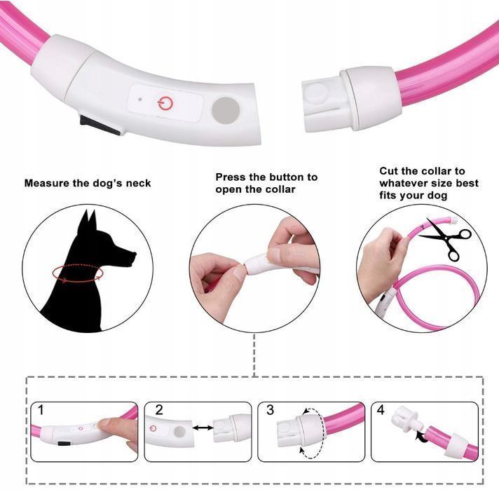 Obroża Dla Psa Z Podświetleniem Led, Ładowana Przez Usb Regulowana