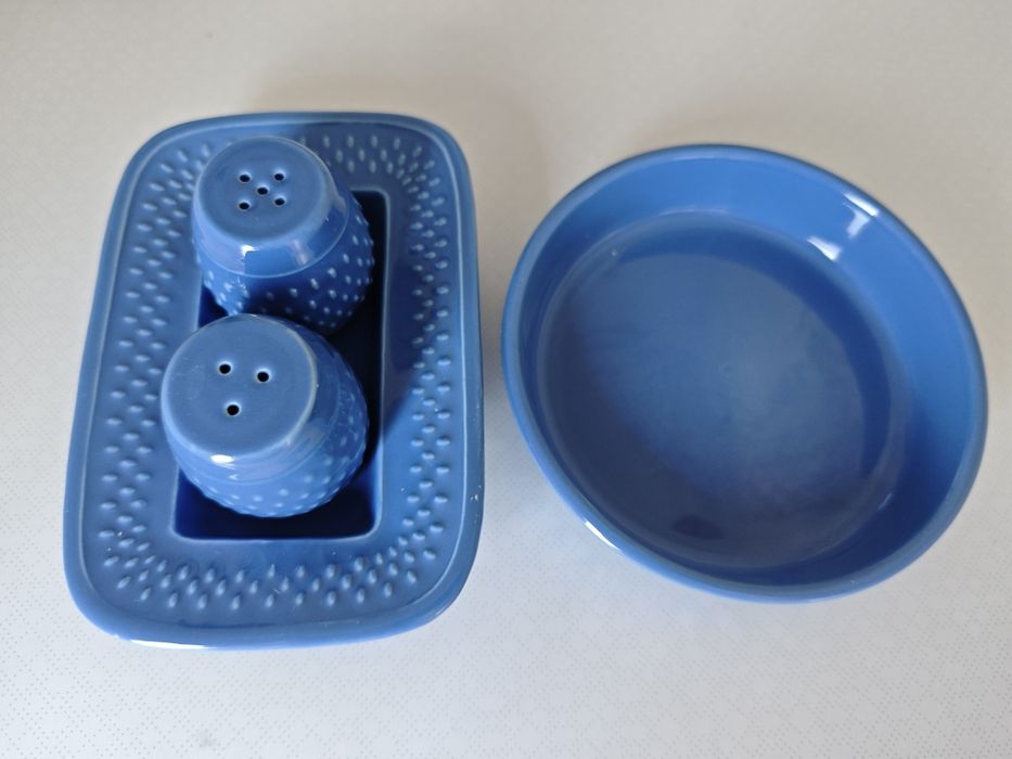 Conjunto Cerâmica Vintage Geneviève Lethu – Coleção "Grain de Riz" (Azul)