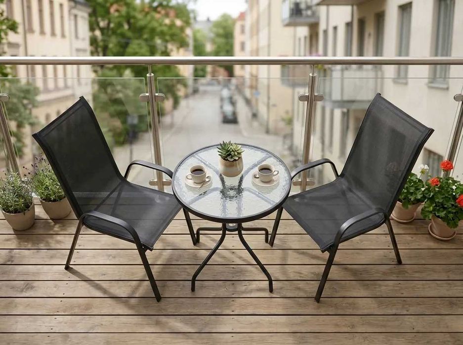 Meble Ogrodowe na Balkon Taras Zestaw Stolik + 2 Krzesła Nowe
