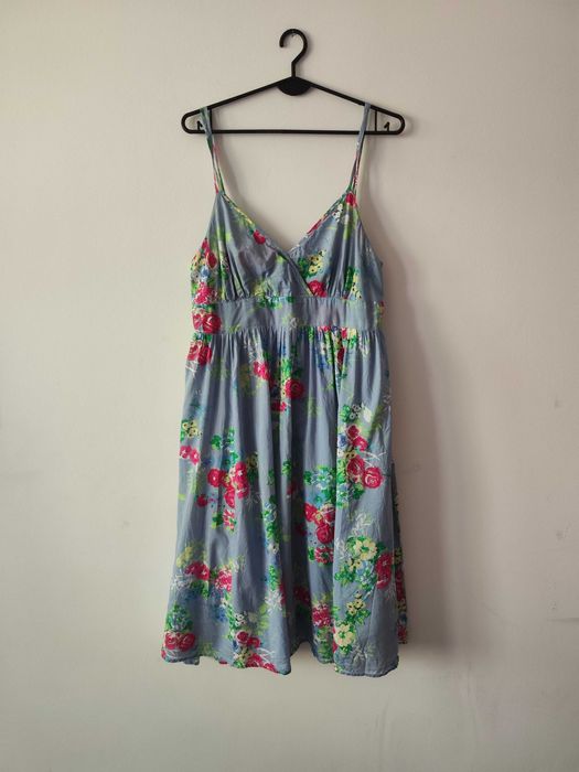 Błękitna sukienka w kwiatki 100% Bawełna! M&S XXL/16