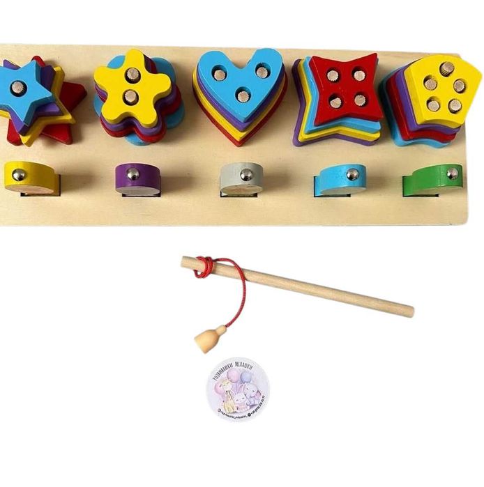 Drewniany sorter kształtów z wędką magnetyczną 3w1