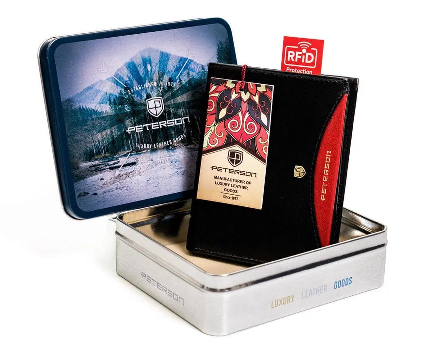 Portfel męski Peterson ze skóry naturalnej, czarny, RFID, pionowy