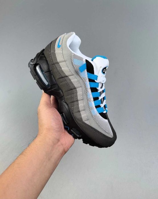 (БЕЗ ПЕРЕДОПЛАТИ) Nike Air Max 95 White Crystal Blue найк ейр макс 95 біло-сірі з блакитними акцентами кросівки сітка