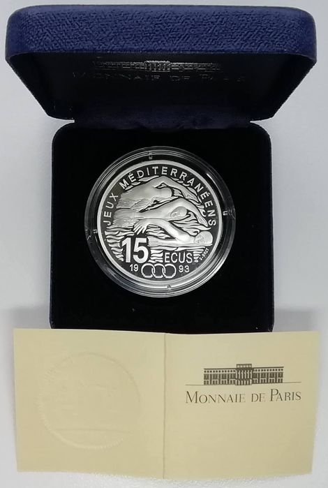 Франція 100 франків 1993р. Плавання! СРІБЛО. Пруф. Сертифікат.