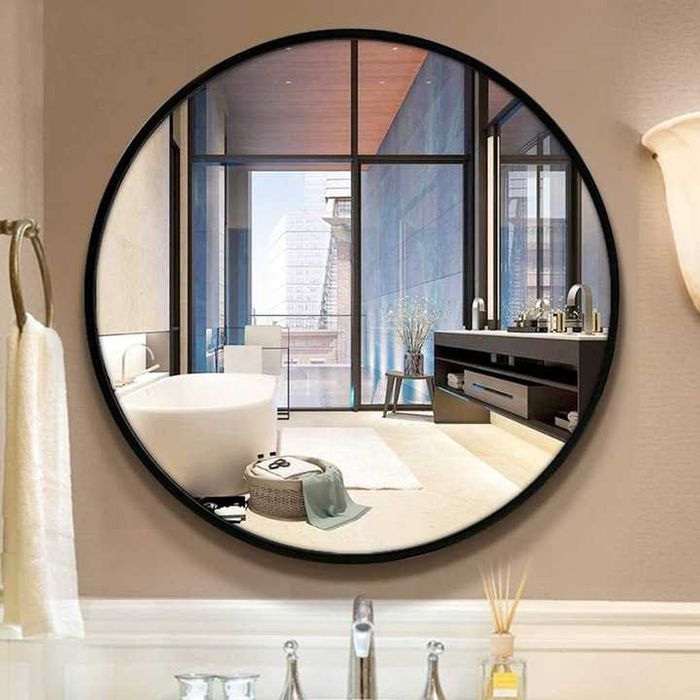 NOWE Lustro Okrągłe Ścienne 60 cm Czarne w Metalowej Ramie Wiszące Do Łazienki Przedpokoju Salonu Sypialni Loft Industrialne Wysyłka OKAZJA