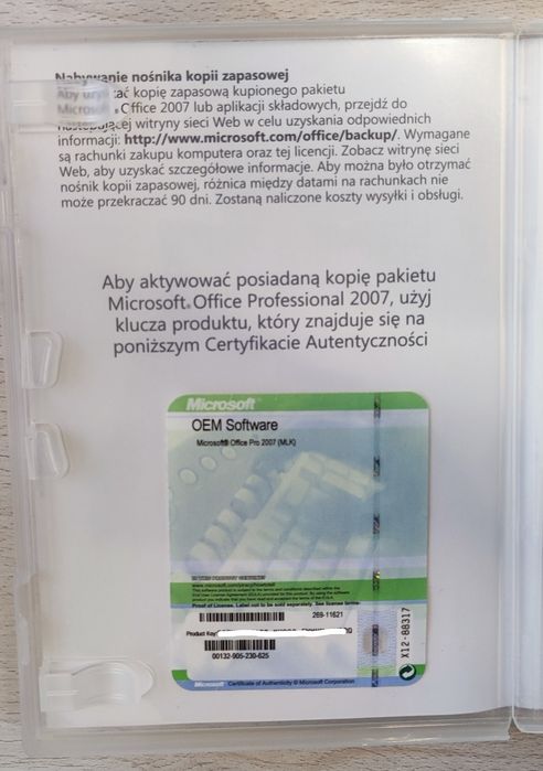 Office 2007 Pro licencja pudełko nie rejestrowany