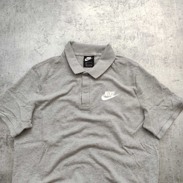 MĘSKA Koszulka Polo Elegancka PREMIUM szara Bawełna Nike Pętelka Logo