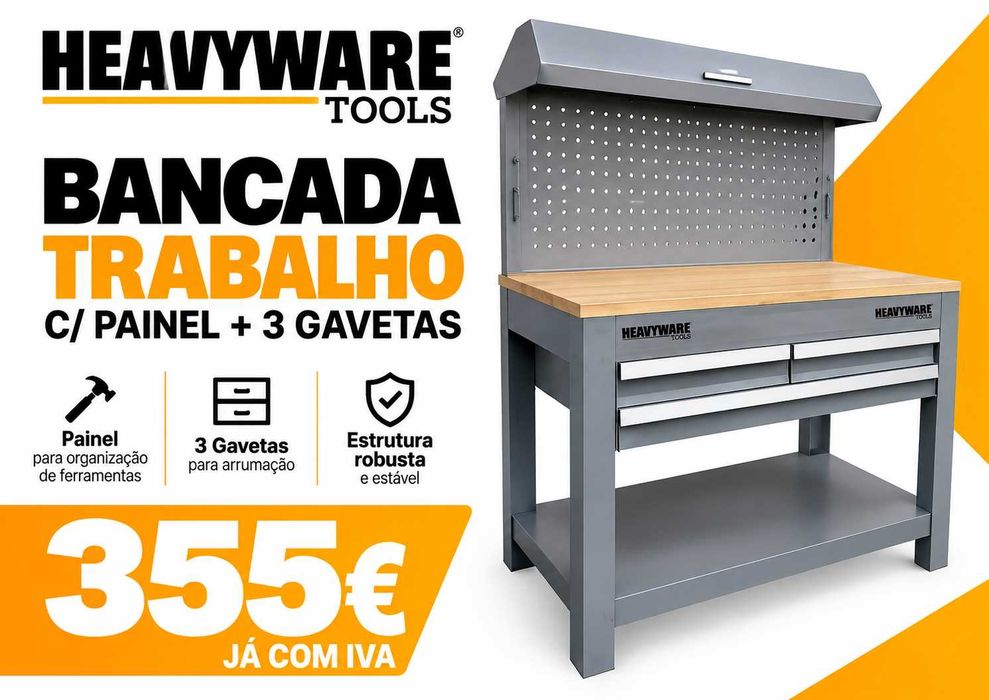 Bancada de Trabalho HEAVYWARE TOOLS com Painel + 3 Gavetas LL29