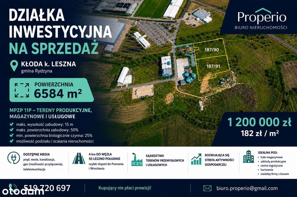 Działka Inwestycyjna Mpzp 11P | 6584 M² | Produkcja | Magazyn | Kłoda