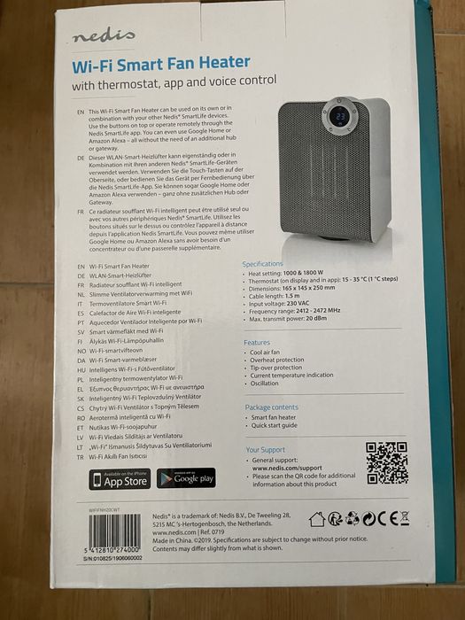 Termoventilador 1800W Wi-Fi (compatível c/ Tuya)