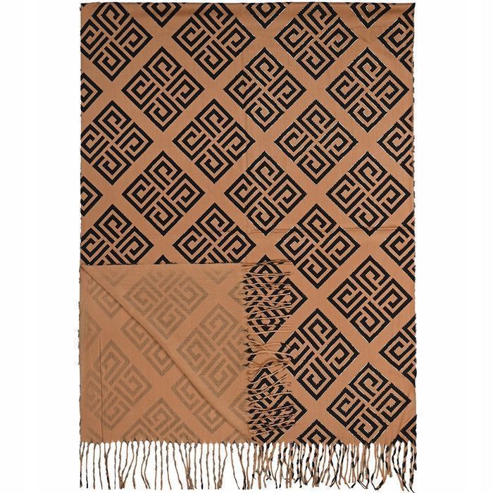 Camelowy Piękny elegancki szalik damski szal ciepły modny wzór frędzle