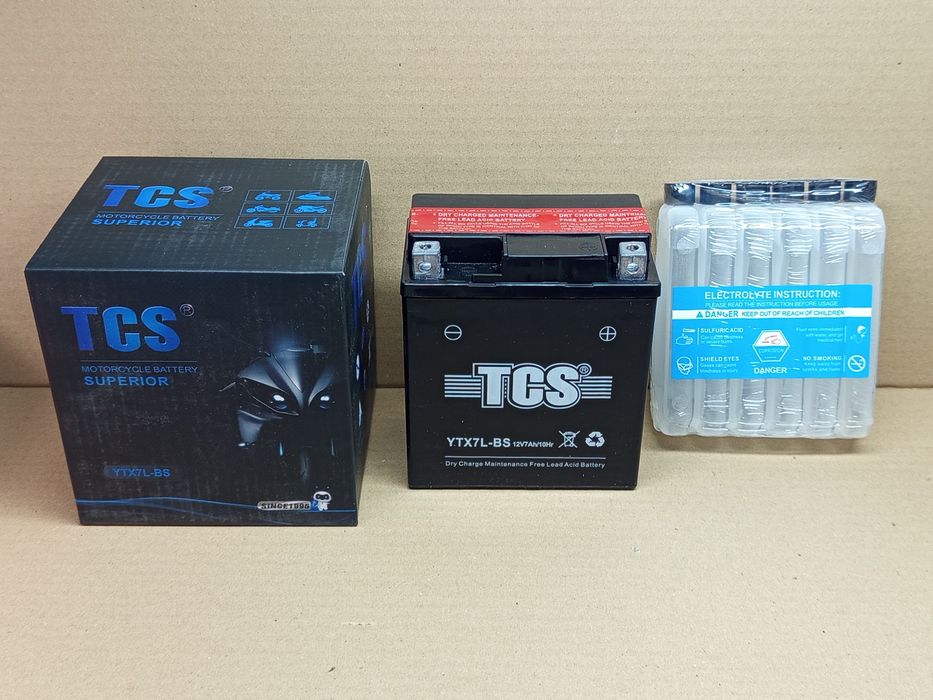 Акумулятор мото АКБ кислотний 12V 7А, YTX7L-BS (110-70-126mm) "TCS"