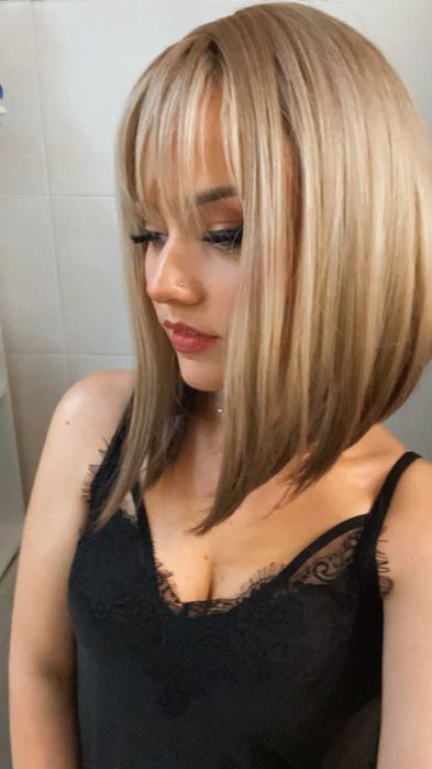 Peruka bordowa bob z grzywką na co dzień włosy na naturalne + czepek