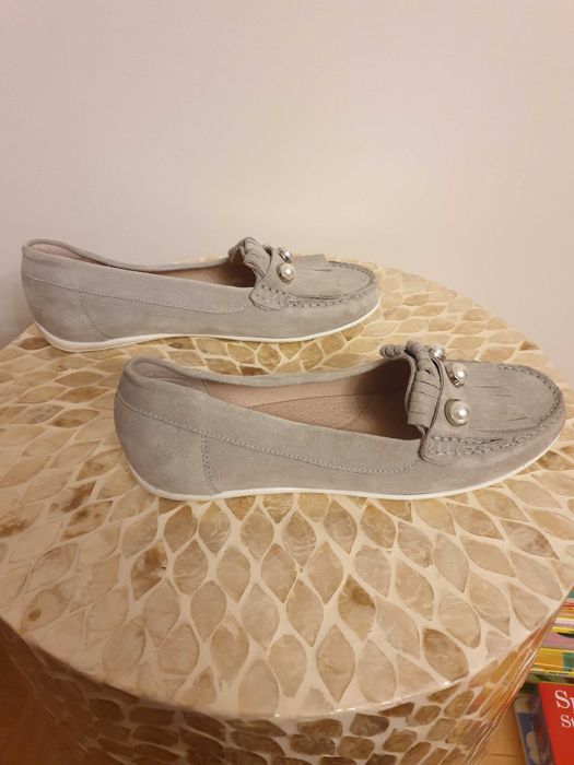 Mokasyny szare, jasny beż, Gino Rossi 38, skóra zamsz