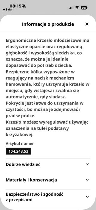 Krzeslo dziecięce do biurka Vimund Ikea